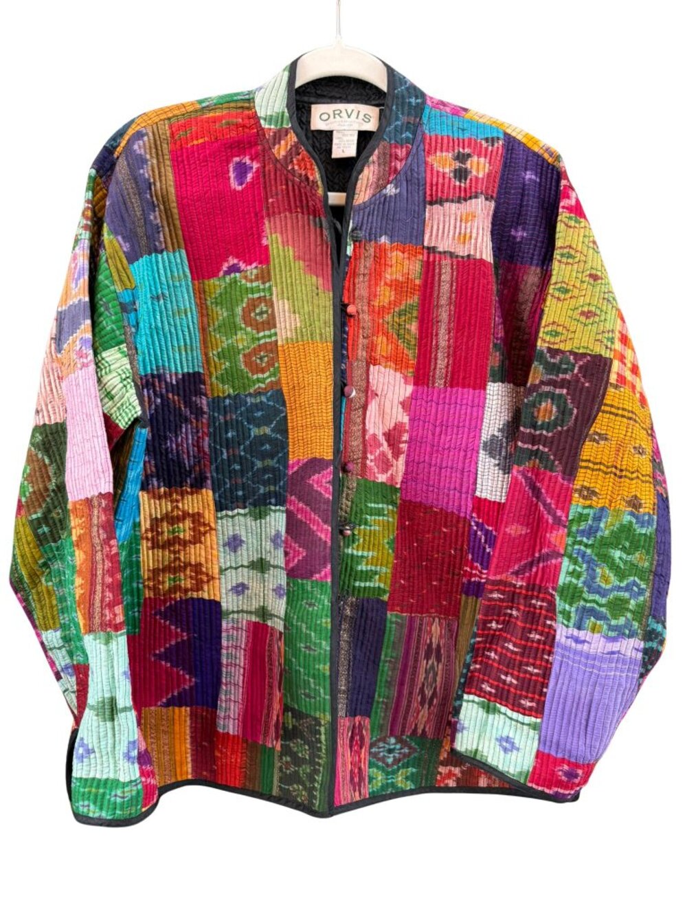 Orvis 100% Silk Patchwork Quilted Boho Kimono Jacket Size Large